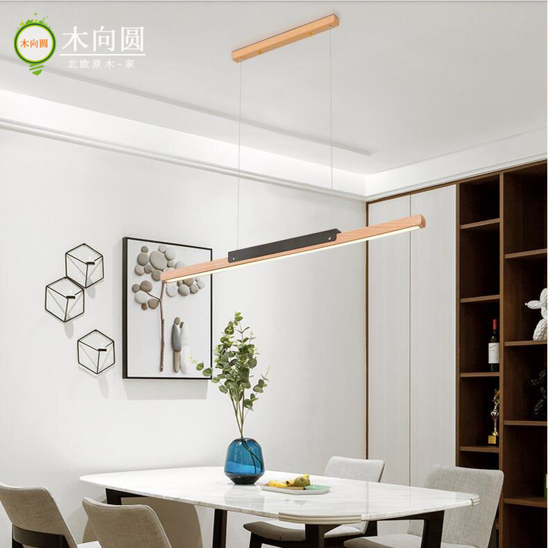 北欧实木长条吊灯现代极简约办公室灯创意个性吧台餐厅灯一字吊灯