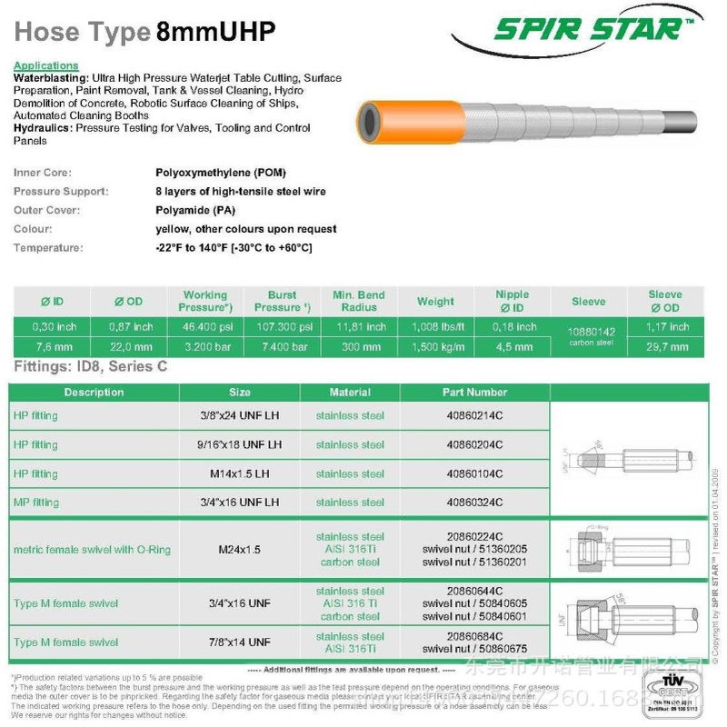 3200bar超高压软管 Hose Type 8mmUHP