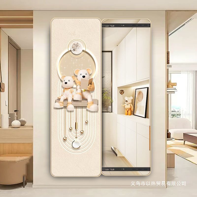 奶油风隐藏式全身镜圆角隐形推拉穿衣镜画暗藏可关闭镜子遮挡超薄