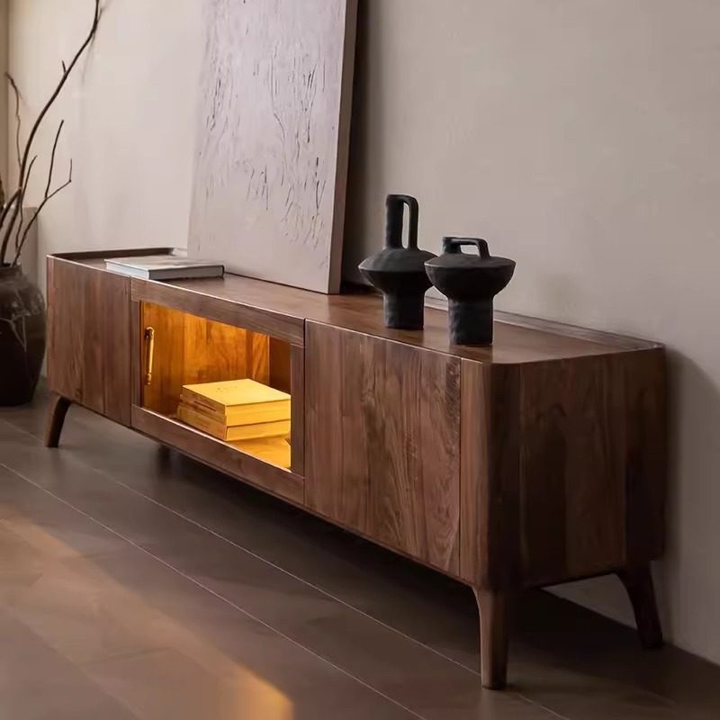 北美黑胡桃木电视柜茶几组合北欧简约日式地柜客厅原木储物影视柜