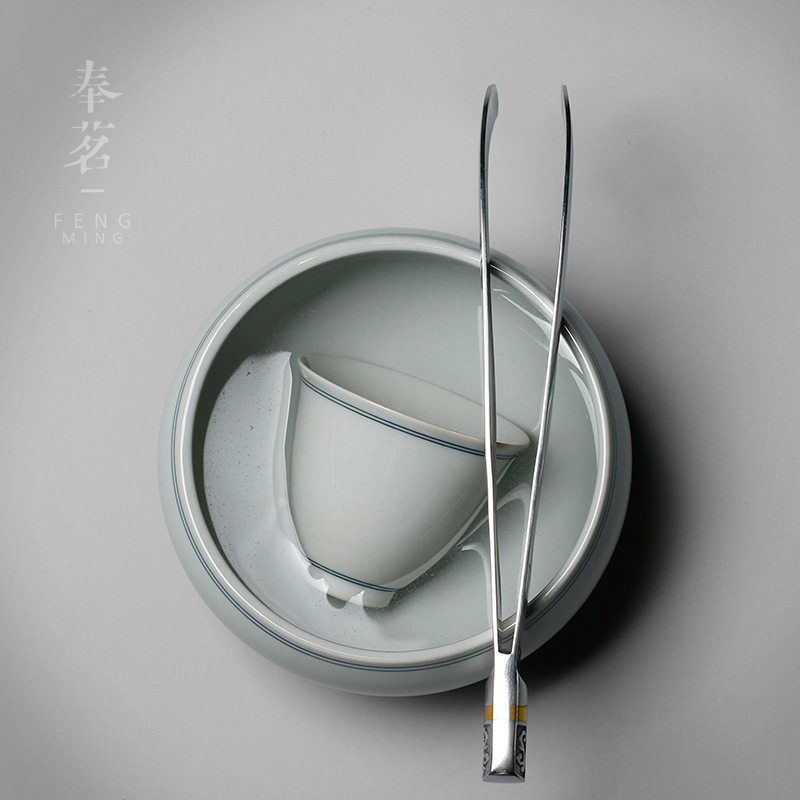 仿古玄纹杯洗小号 陶瓷储水家用 杯洗渣斗水洗水盂 奉茗手绘茶洗