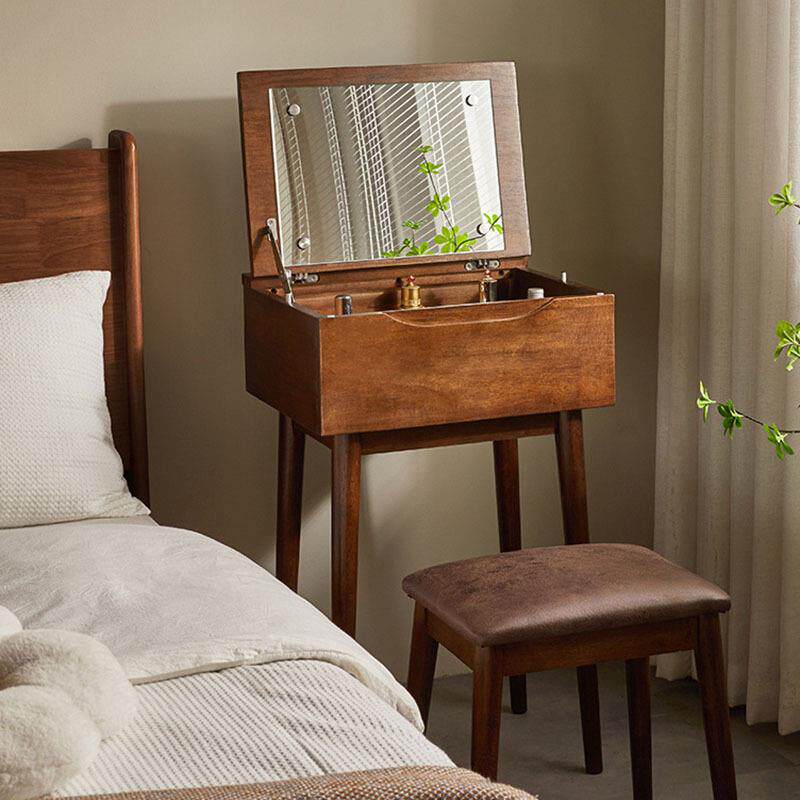 迷你小型化妆桌卧室小户型书桌梳妆台一体翻盖化妆镜可折叠带凳子