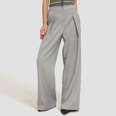 Lattelier褶皱阔腿裤女士春秋季新款休闲长裤羊绒混纺时尚西装裤