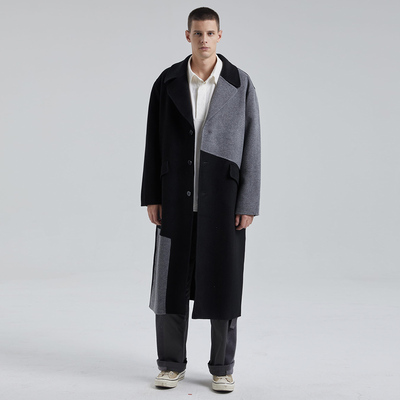 Dept Anonym男士毛呢大衣冬季新款撞色拼接纯羊毛中长款呢子外套