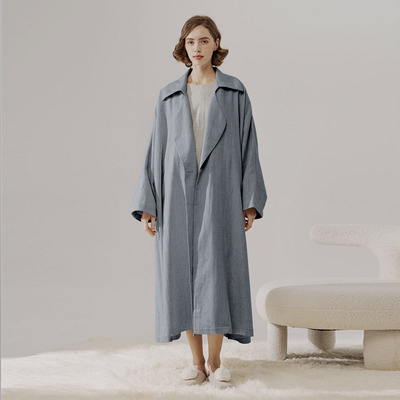 Nap Loungewear 2024年春季嘻哈复古风亚麻蝙蝠袖中长款风衣外套