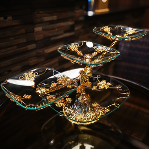 欧式水果盘客厅家用大气轻奢创意茶几精致摆盘高档金色玻璃果盘