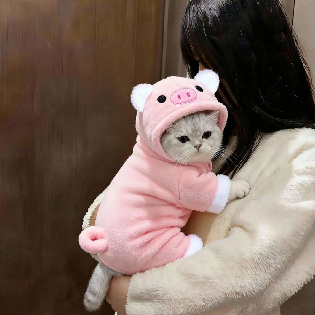 小猫咪衣服可爱小猪变身装保暖英短布偶猫金渐层狗狗宠物戴帽绒衣