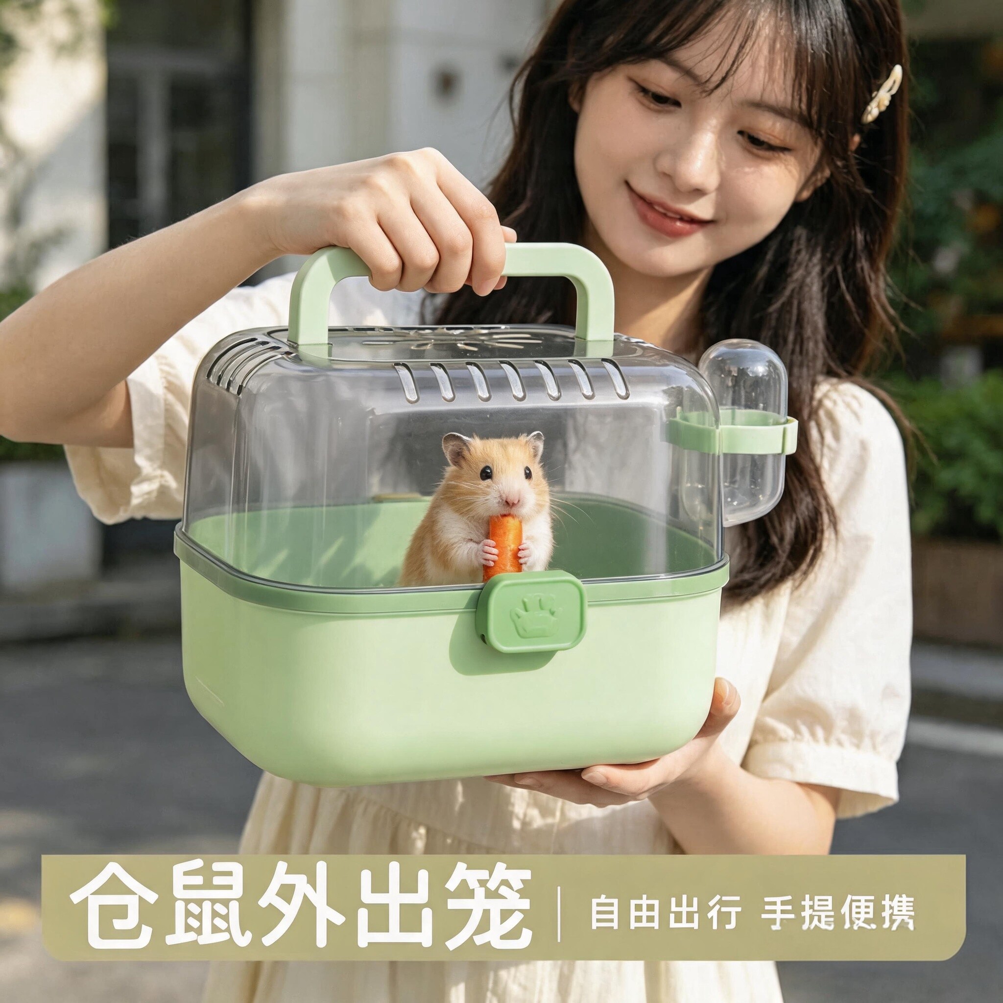 仓鼠笼子外出手提便携笼外置水壶迷你金丝熊大空间高颜值外出用品