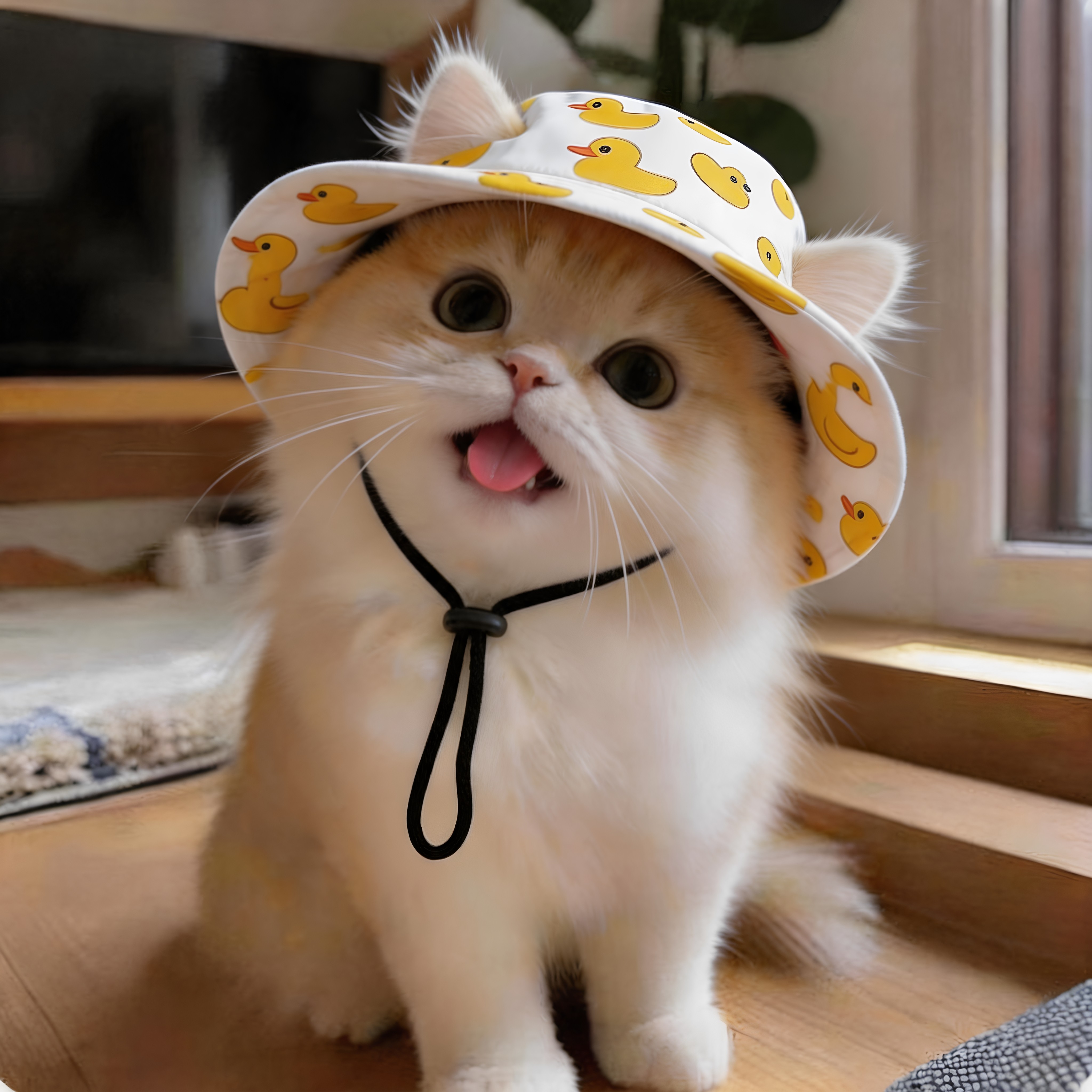小猫咪帽子夏季遮阳帽可爱卡通防晒帽防紫外线户外头套露耳朵透气
