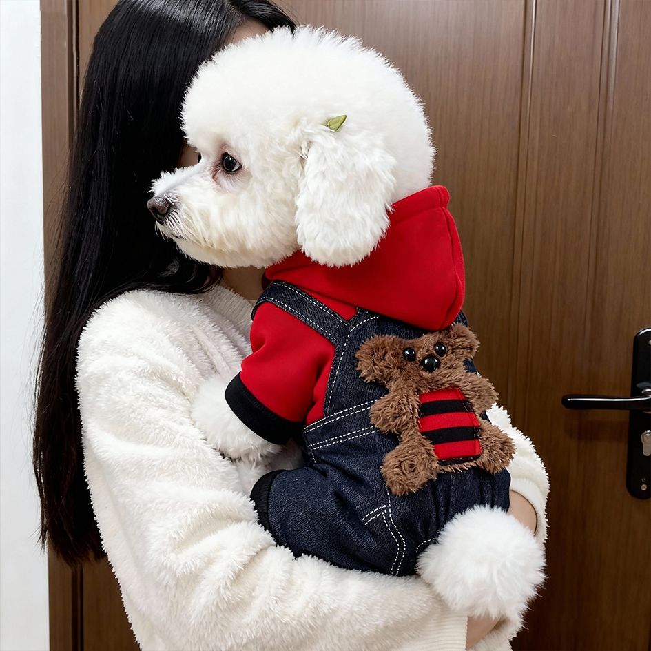 狗狗衣服秋冬款保暖带帽小熊四脚衣宠物小型犬泰迪比熊博美防寒衣
