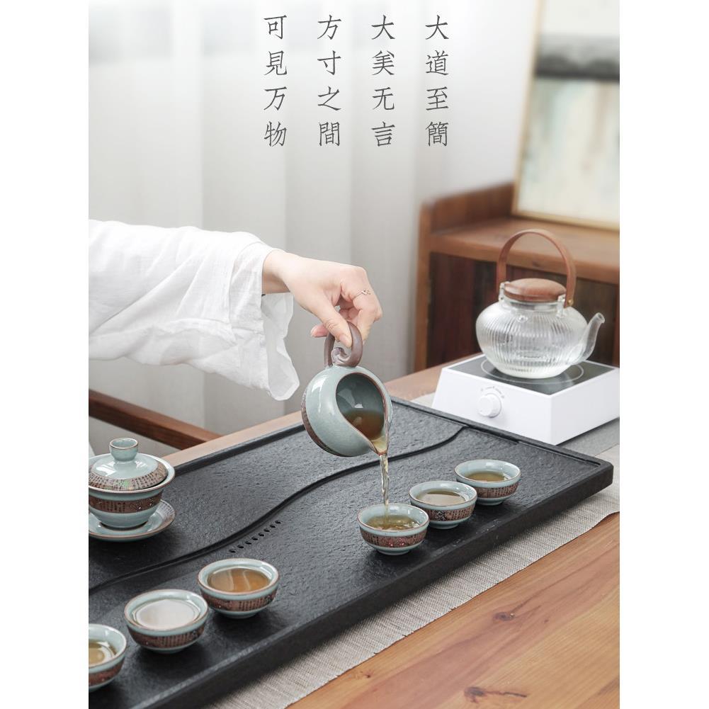 天然整块乌金石茶盘小号大号简约石头排水黑金石茶台石材免费刻字