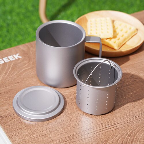 双层纯钛杯隔热水杯马克杯便携带盖双层咖啡杯主人杯纯钛老板杯