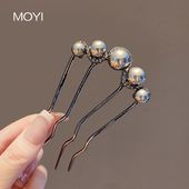 珍珠u型发簪高级感枪黑色插梳发钗古风新中式 簪子盘发钗神器头饰