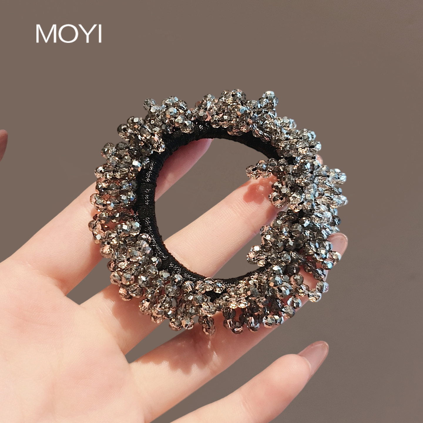 韩版简约气质串珠水晶扎头发绳皮筋弹力丸子头花发圈高马尾头饰女