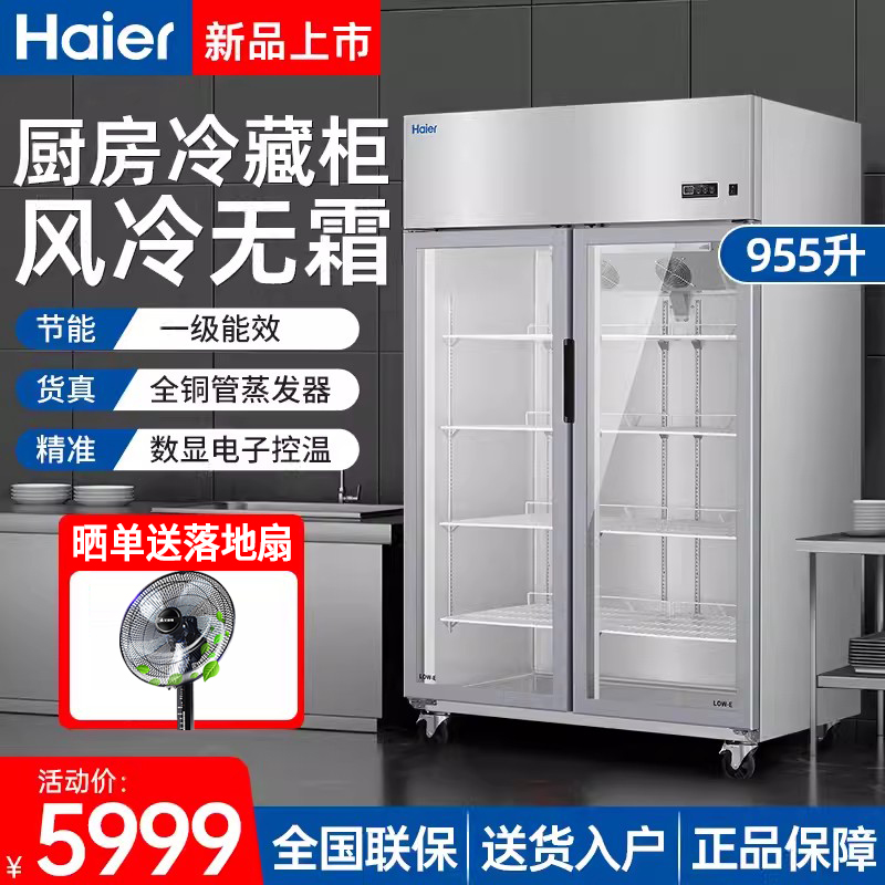 海尔厨房冷藏冰柜商用风冷双门饮料展示柜三门蔬菜水果保鲜点菜柜
