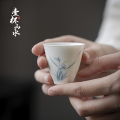 白瓷手绘品茗杯陶瓷玉泥主人杯单杯文人杯中国风高档家用功夫茶杯