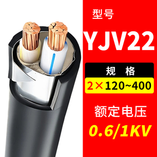 2芯*120 150 185 240 300 400mm国标铜芯电缆线YJV22铠装地埋