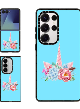 现货CASETiFY花卉独角兽蓝色底适用三星S24/S25 Ultra手机壳Z Flip7/Z Fold 6/5创意独特高级感防摔保护套s23