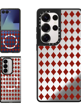 现货CASETiFY红色方格适用三星S24/S25 Ultra手机壳Z Flip7/Z Fold 6/5时尚潮牌小众高级感全包防摔保护套s23