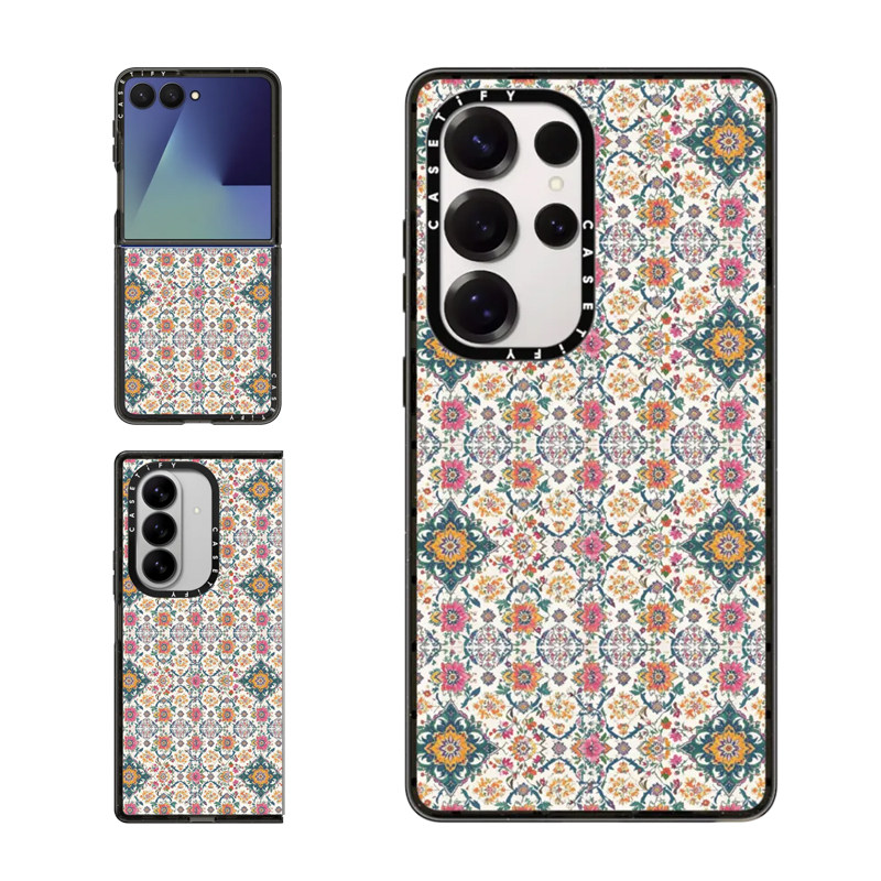 现货CASETiFY波斯花卉艺术黄色适用于三星S24/S25 Ultra手机壳Z Flip7/Z Fold 6/5波西米亚碎花防摔保护套s23