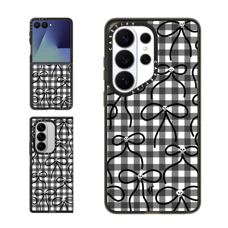现货CASETiFY骷髅头蝴蝶结适用于三星S25/S26 Ultra手机壳Z Flip7/Z Fold 6/5黑白格纹个性潮流防摔保护套s24
