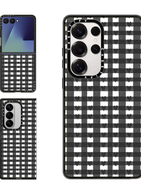 现货CASETiFY黑色爱心格纹适用于三星S24/S25 Ultra手机壳Z Flip7/Z Fold 6/5个性潮流高端全包防摔保护套s23