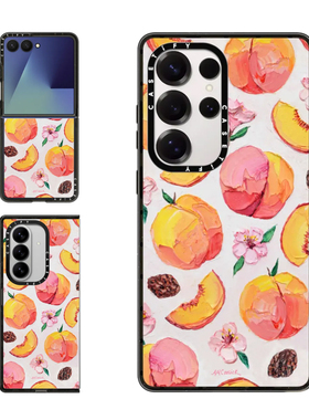 现货CASETiFY桃子与花朵适用三星S24/S25 Ultra手机壳Z Flip7/Z Fold 6/5绚丽厚涂艺术小众轻奢防摔保护套s23