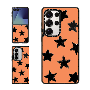 现货CASETiFY橙色底黑色星星适用三星S24/S25 Ultra手机壳Z Flip7/Z Fold 6/5创意潮流个性高端防摔保护套s23