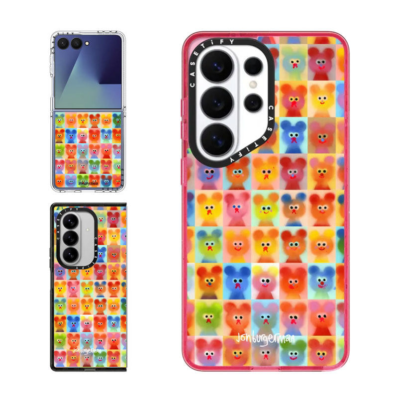 现货CASETiFY奇趣艺术Jon Burgerman小熊网格适用三星S25/S26 Ultra手机壳Z Flip7/Z Fold 6/5可爱保护套s24