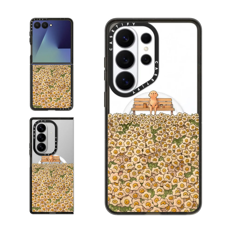 现货CASETiFY公园长椅娃娃向日葵适用三星S25/S26 Ultra手机壳Z Flip7/Z Fold 6/5小众插画艺术防摔保护套s24