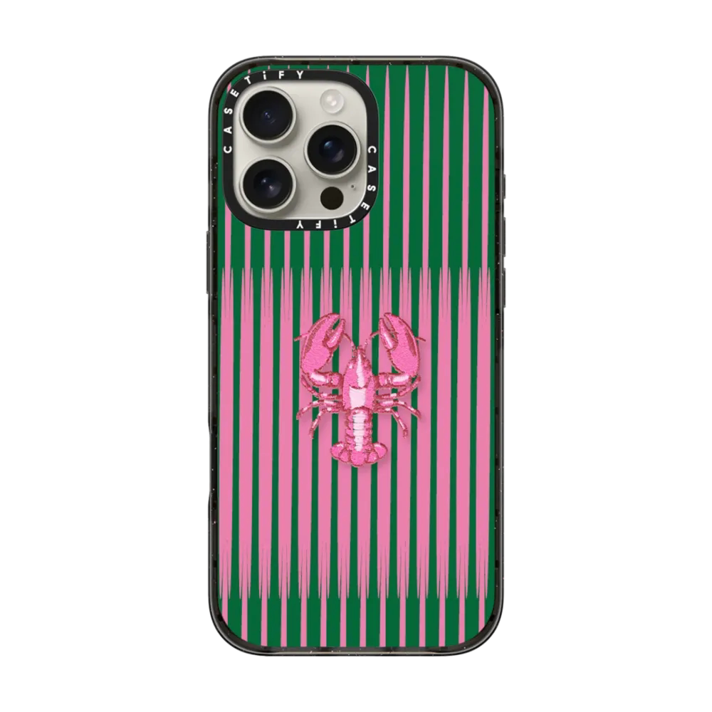 现货CASETiFY刺绣小龙虾粉绿条纹适用苹果iPhone17pro max手机壳16/15/14磁吸13创意12艺术轻奢air保护套plus