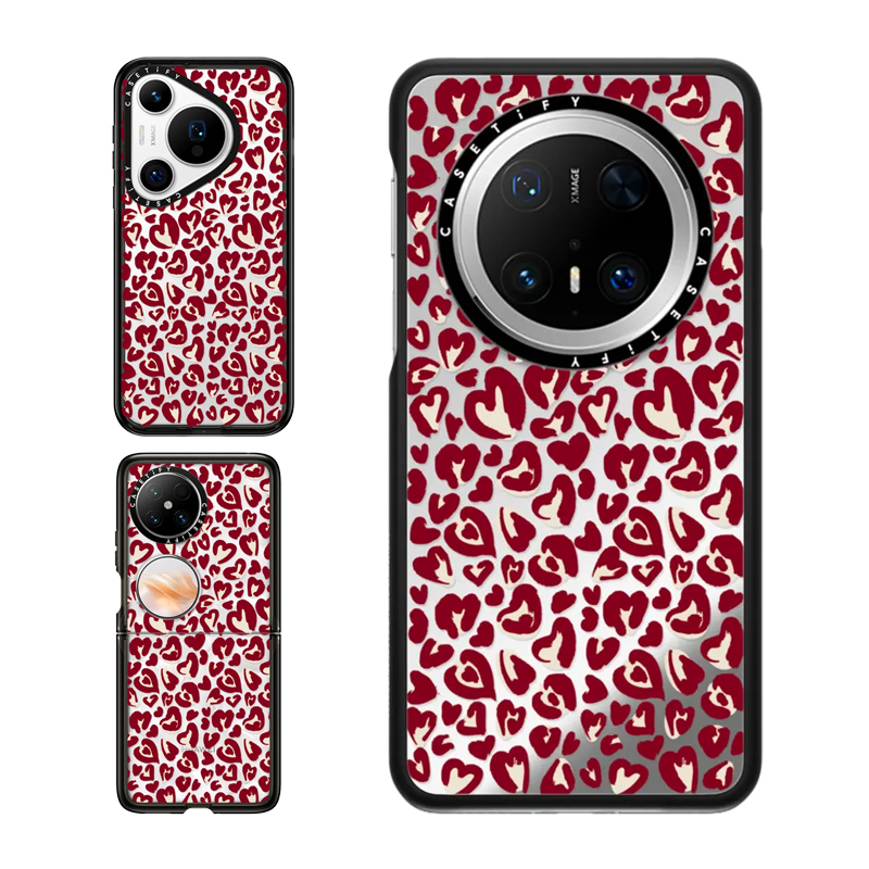 现货CASETiFY豹纹小爱心红色情人节适用华为P70 Pro手机壳Ultra/Pocket 2折叠Mate60/70Pro+时尚潮牌高端轻奢