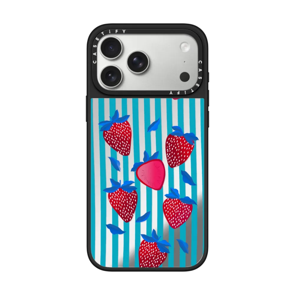 现货CASETiFY草莓之悦蓝色条纹适用苹果iPhone17 Pro Max磁吸手机壳16/15/14创意潮牌小众轻奢13防摔12保护套