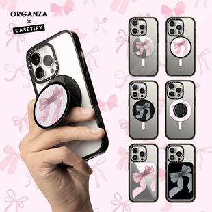 现货CASETiFY时尚欧根纱蝴蝶结磁吸手机支架指环卡包桌面追剧神器