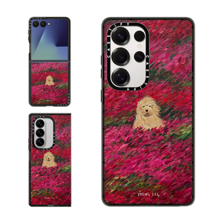 现货CASETiFY红色花海风中凌乱小狗适用于三星S24/S25 Ultra手机壳Z Flip7/Z Fold 6/5梦幻艺术防摔保护套s23