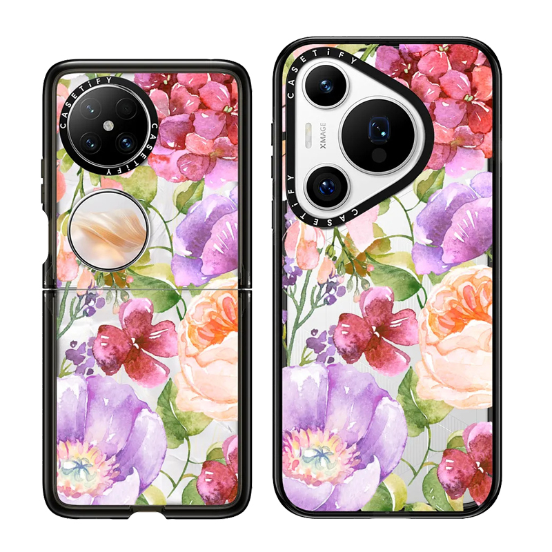 现货CASETiFY粉紫色水彩花适用华为Pura P70 Pro手机壳Ultra/Pocket 2折叠Mate60Pro+香港潮牌清新花卉保护套