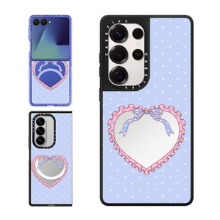现货CASETiFY蓝底白圆点荷叶边爱心相框适用三星S24/S25 Ultra手机壳Z Flip7/Z Fold 6/5甜美少女风保护套s23
