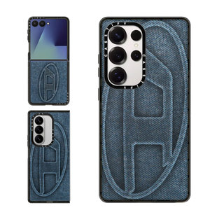 现货CASETiFY联名DIESEL蓝色丹宁牛仔Oval D适用于三星S24/S25 Ultra手机壳Z Flip 7/Z Fold 6美式复古保护套