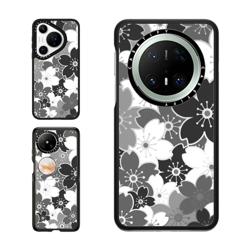 现货CASETiFY黑色樱花盛放适用华为Pura 80 Pro手机壳Ultra/Pocket 2折叠Mate70Pro+时尚轻奢春天防摔保护套