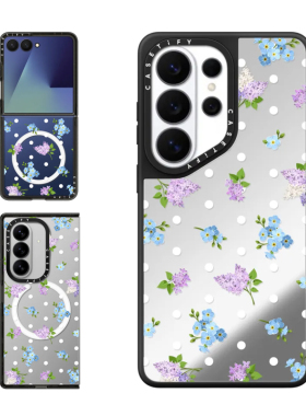现货CASETiFY蓝色花园圆点适用三星S25/S26 Ultra手机壳Z Flip7/Z Fold 6/5时尚波点清新花卉春天保护套s24