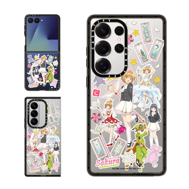 现货CASETiFY联名魔卡少女樱透明牌小樱贴纸适用于三星S24/S25 Ultra手机壳Z Flip 7/Z Fold 6甜美梦幻保护套