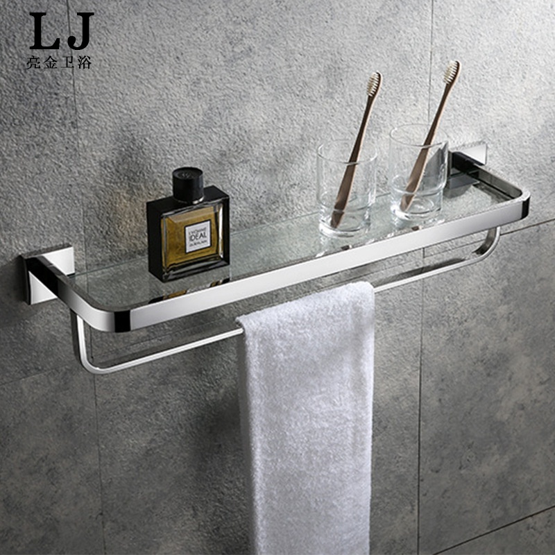 304不锈钢浴室玻璃置物架化妆台圆角支架卫生间毛巾挂架带杆双层