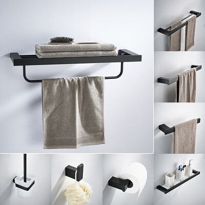 304不锈钢黑色毛巾架卫生间置物马桶刷衣钩三角篮卫生间浴室套装