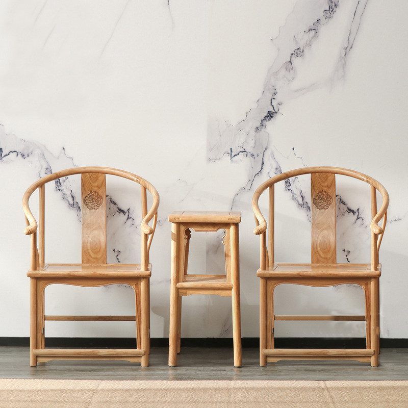 新中式禅椅老榆木茶椅泡茶椅子南宫椅实木餐椅圈椅太师椅官帽椅