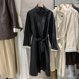 气质百搭长款 新款 过膝超好看上衣 立领PU皮风衣外套女2026春季 韩版