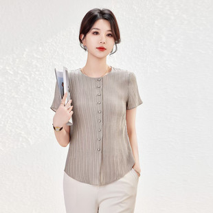 桑蚕丝褶皱衬衣女款夏轻奢高级感夏天的衣服2026新款压皱短袖T恤