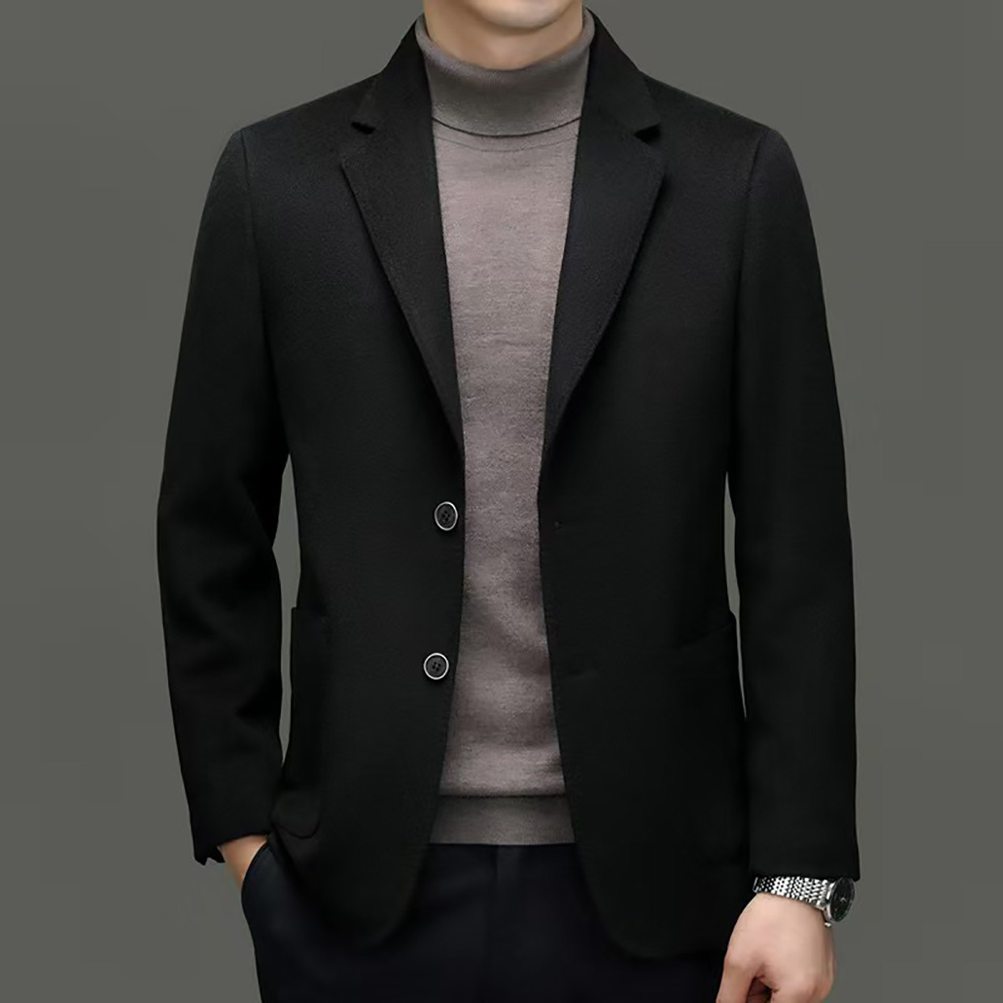 纯羊毛黑色西服外套男士西装老钱风男装外套商务工作服男装单上衣