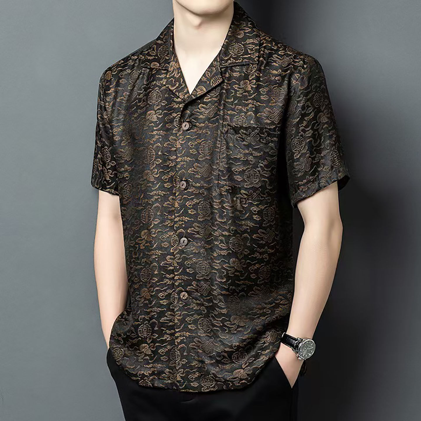 新款高档桑蚕丝短袖衬衫男士夏季真丝衬衣夏装男款2026新款高级感