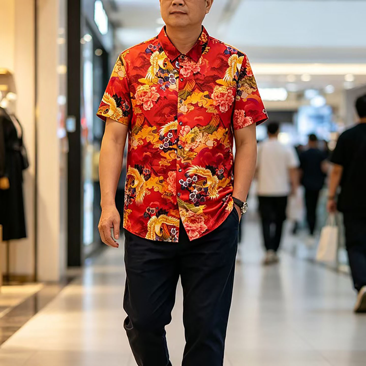 92.5%真丝港风痞帅男印花衬衫图片