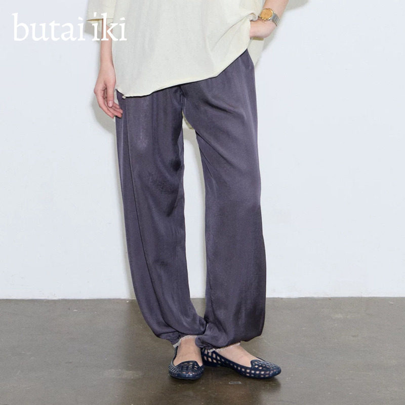 butai iki 松紧腰头醋酸直筒灯笼裤蕾丝裤脚休闲裤女26SS新款